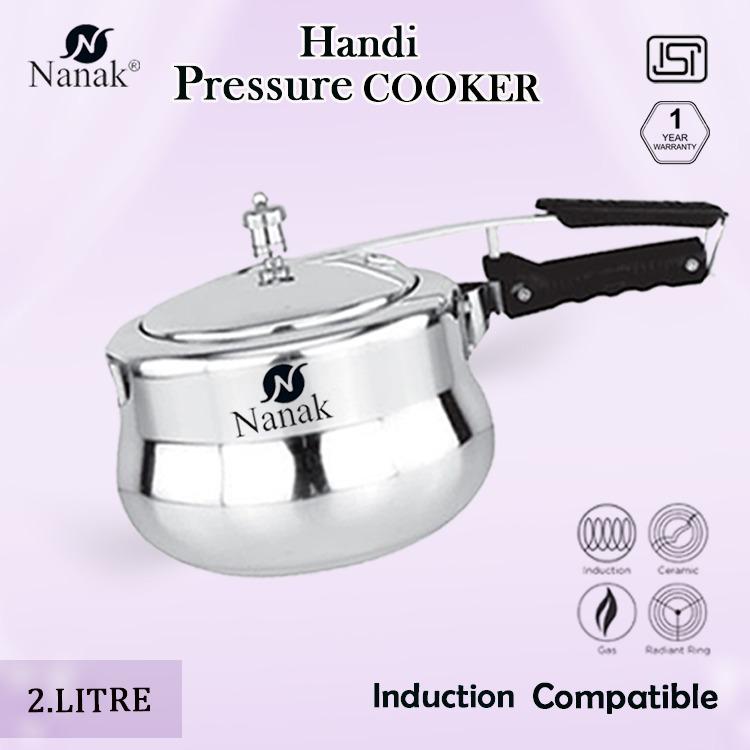 NANAK Classic 2 L Handi Induction And Gas Pressure Cooker Faster & Healthy Cooking Silver Aluminum Pressure Cookers Inner Lid Aluminium Pressure Cooker -Handi_2L_2