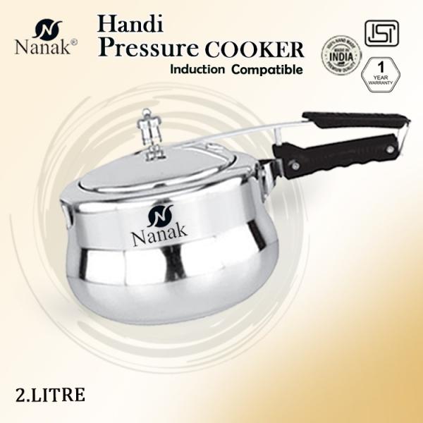NANAK Classic 2 L Handi Induction And Gas Pressure Cooker Faster & Healthy Cooking Silver Aluminum Pressure Cookers Inner Lid Aluminium Pressure Cooker -Handi_2L_2