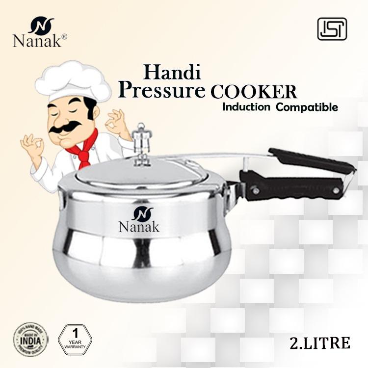 NANAK Classic 2 L Handi Induction And Gas Pressure Cooker Faster & Healthy Cooking Silver Aluminum Pressure Cookers Inner Lid Aluminium Pressure Cooker -Handi_2L_7